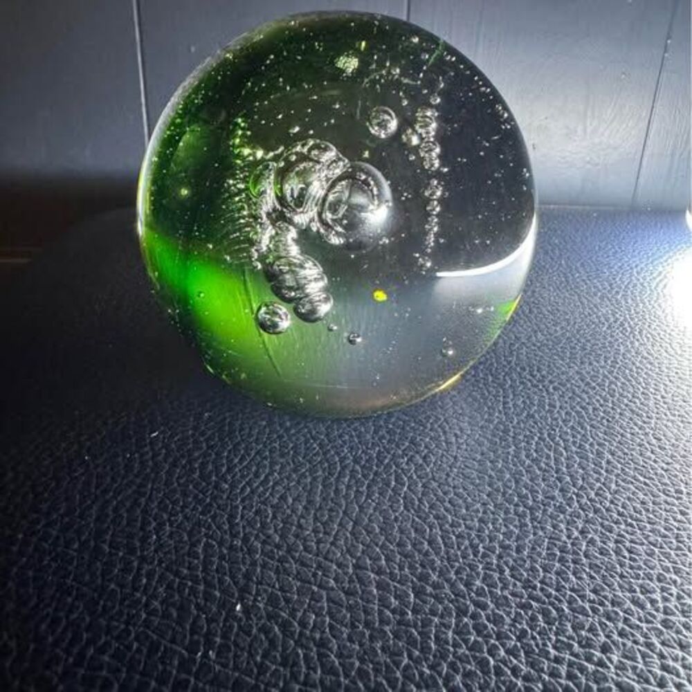 Vintage Emerald Green Art Glass Paperweight Large Abstract Jellyfish Bubble Orb